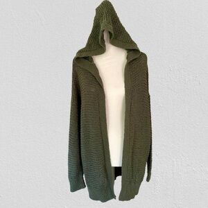 Cozy Hooded Sweater, Loose Knit, Dark Green, Size: M Aerie